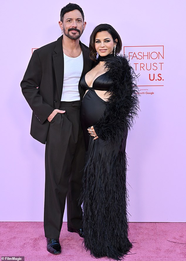 Dewan is now expecting her second child with her fiancé Steve Kazee, who she is pictured with at the Fashion Trust US Awards this month.
