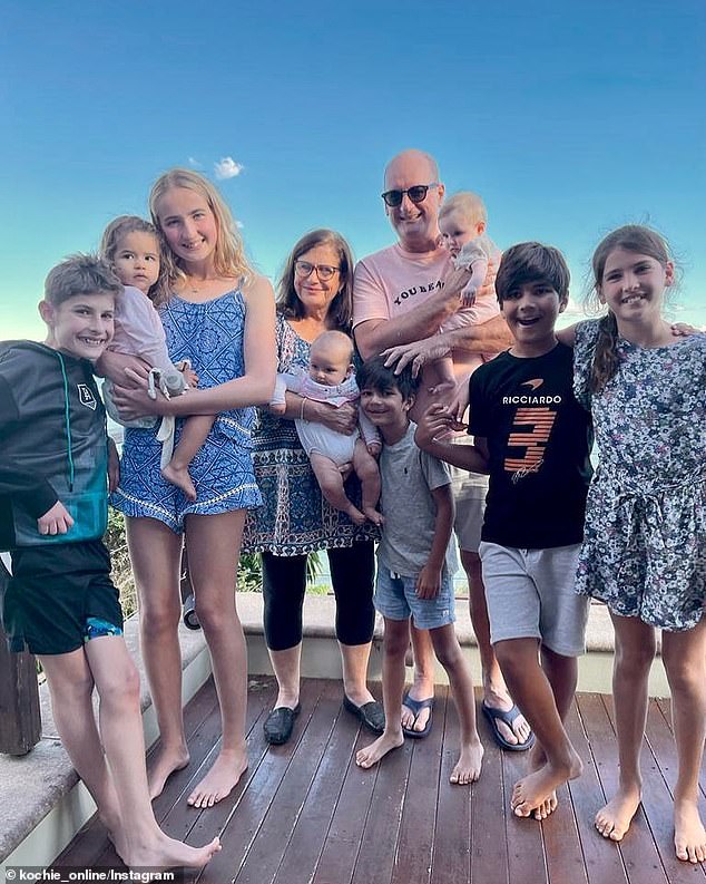 Georgie's baby will be David's ninth grandchild, as his other three children, Brianna, Samantha and AJ, have eight children between them (David and Libby are pictured with their grandchildren).