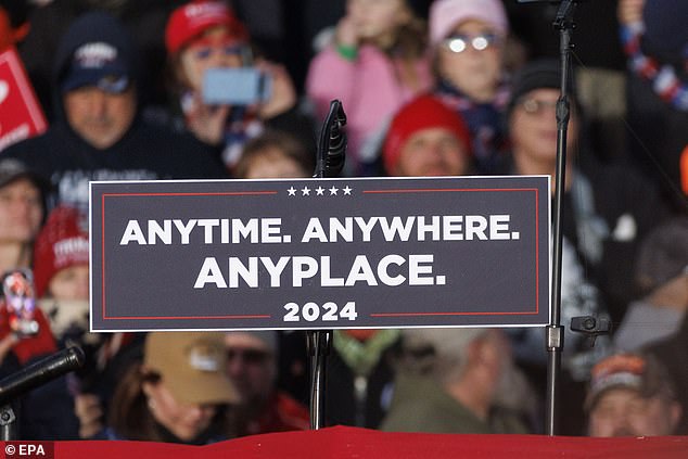 A podium meant to symbolize former President Donald Trump's desire to debate Biden sits on stage during a rally earlier this month in Pennsylvania.