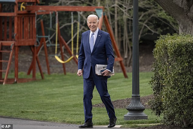 President Joe Biden walked alone to Marine One in March