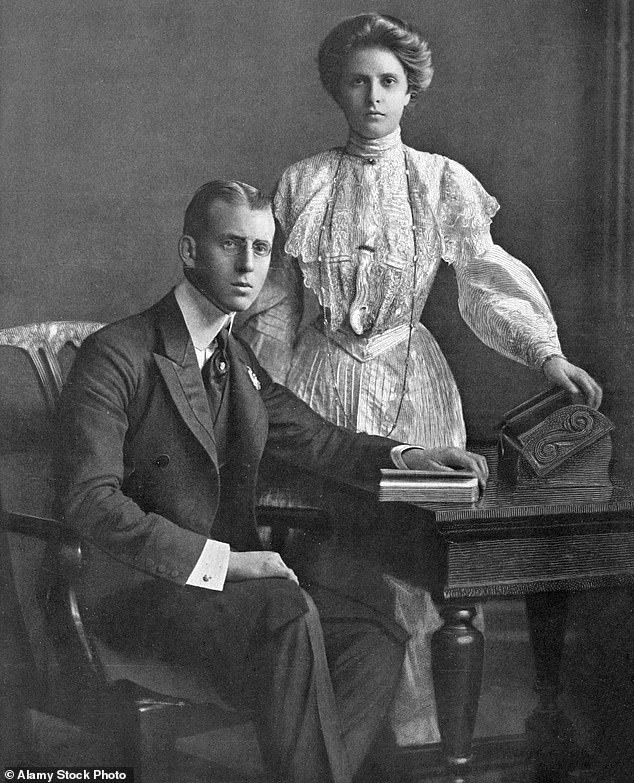 Prince Andrew of Greece, fourth son of King George I of Greece (and nephew of Queen Alexandra) along with his fiancée, Prince Alice of Battenberg.  Andrew and Alice were Prince Philip's parents.