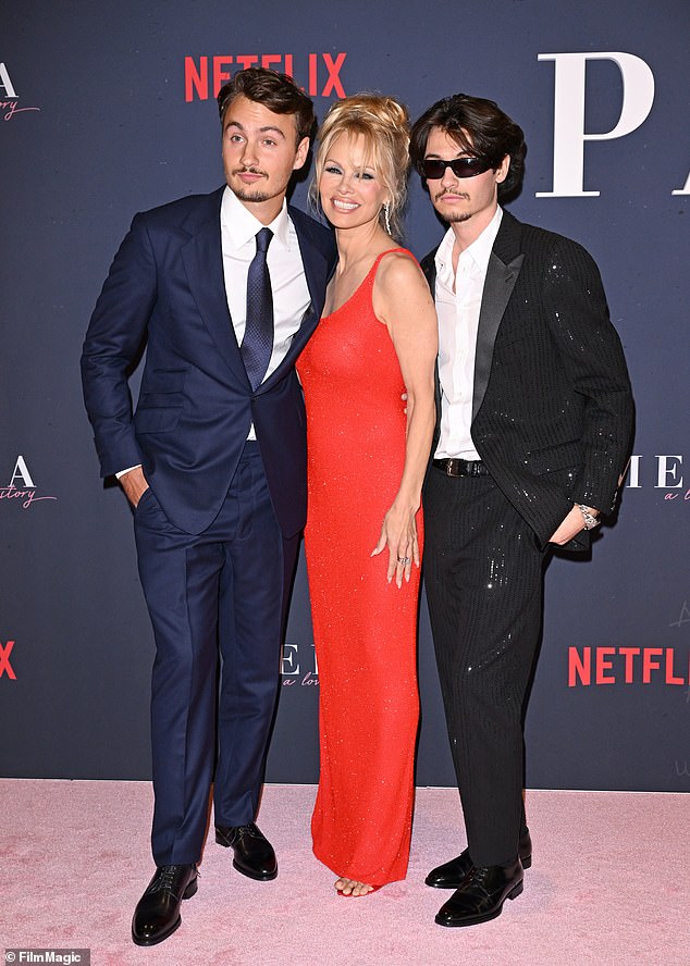 Dylan, far right, with Brandon and his mother Pamela in Hollywood in 2023