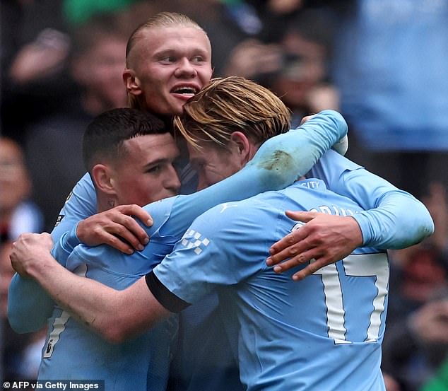 Man City have four players, with Phil Foden (left), Erling Haaland (centre) and Kevin De Bruyne (right) making the cut.