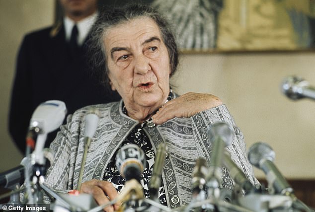 Mirren looks virtually unrecognizable as the late Israeli Prime Minister Golda Meir (pictured) in the film, sporting a gray wig and a prosthetic nose to get into character.