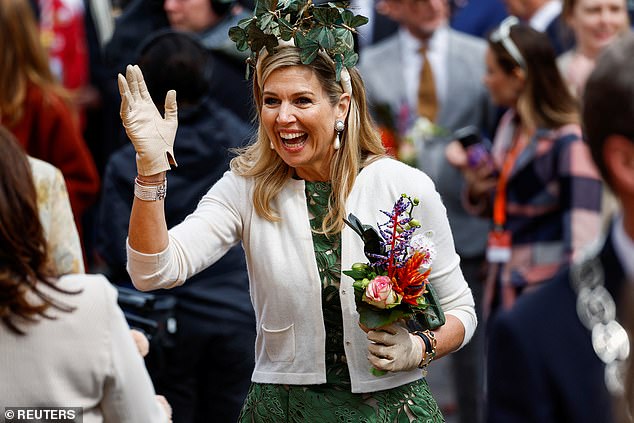 The king and queen were accompanied by their three daughters: Princess Ariane, 17, Princess Amalia, 20, and Princess Alexia, 18, all dressed in shades of green, blue and orange.