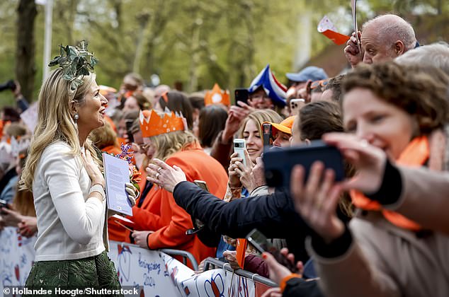 Queen Máxima of the Netherlands speaks to those gathered in Emmen