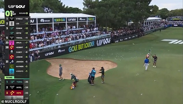 Bottles were thrown from the galleries after Herbert made a birdie, and one of them hit Pugh.