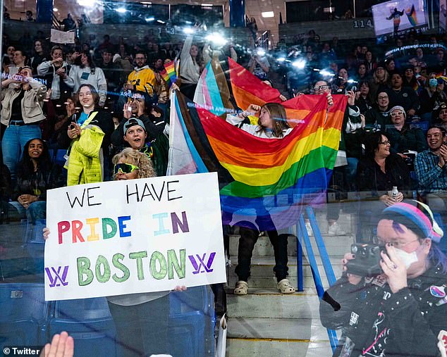 Fans waved flags and held signs to celebrate 'Pride Night' at the game between Boston and Toronto last week.