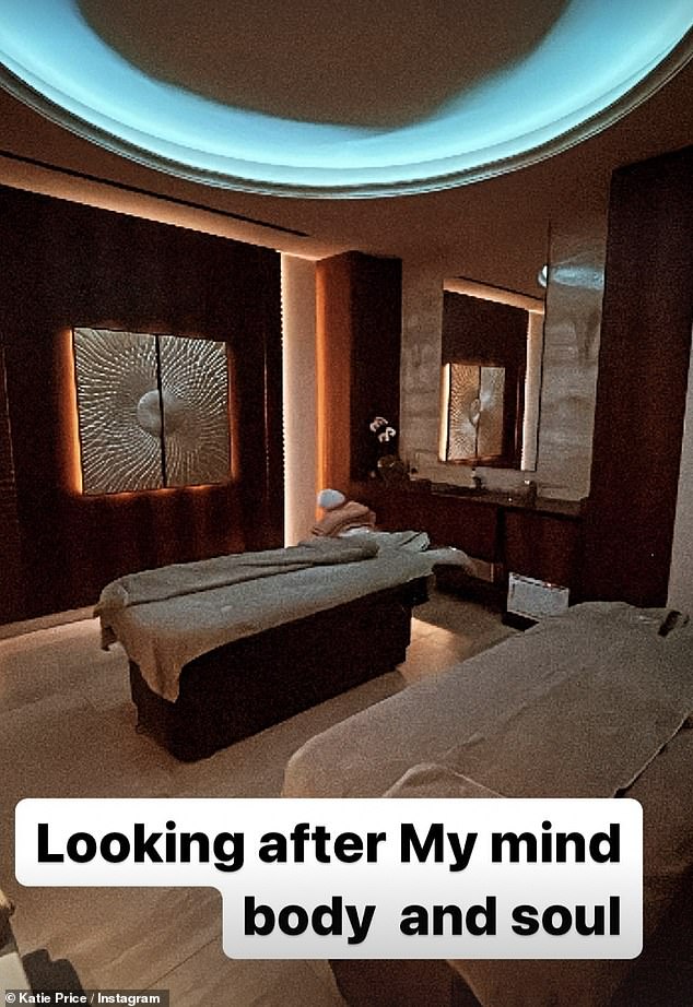 The former Celebrity Big Brother winner later posted a photo from inside a spa, captioning it: 