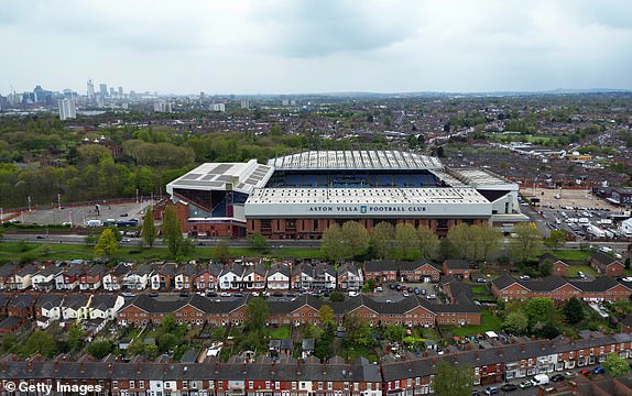BIRMINGHAM, ENGLAND - APRIL 27: (EDITOR'S NOTE: The image was taken with a drone) An aerial view of Villa Park before the Premier League match between Aston Villa and Chelsea FC at Villa Park on April 27, 2024 in Birmingham, England.  (Photo by Richard Heathcote/Getty Images)