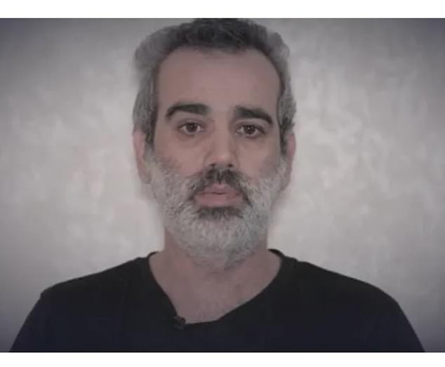 Omri Miran (pictured), 46, also appears in the edited three-minute video, in which the couple is seen calling for a hostage deal between Hamas and Israel.