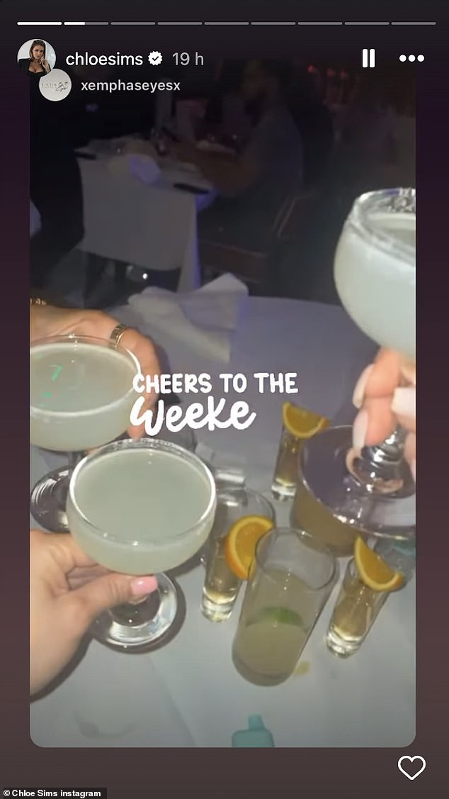 Mum-of-one Chloe also gave her 1.2 million followers a glimpse of her wild night, as the trio began cheering them up with a fancy drink.