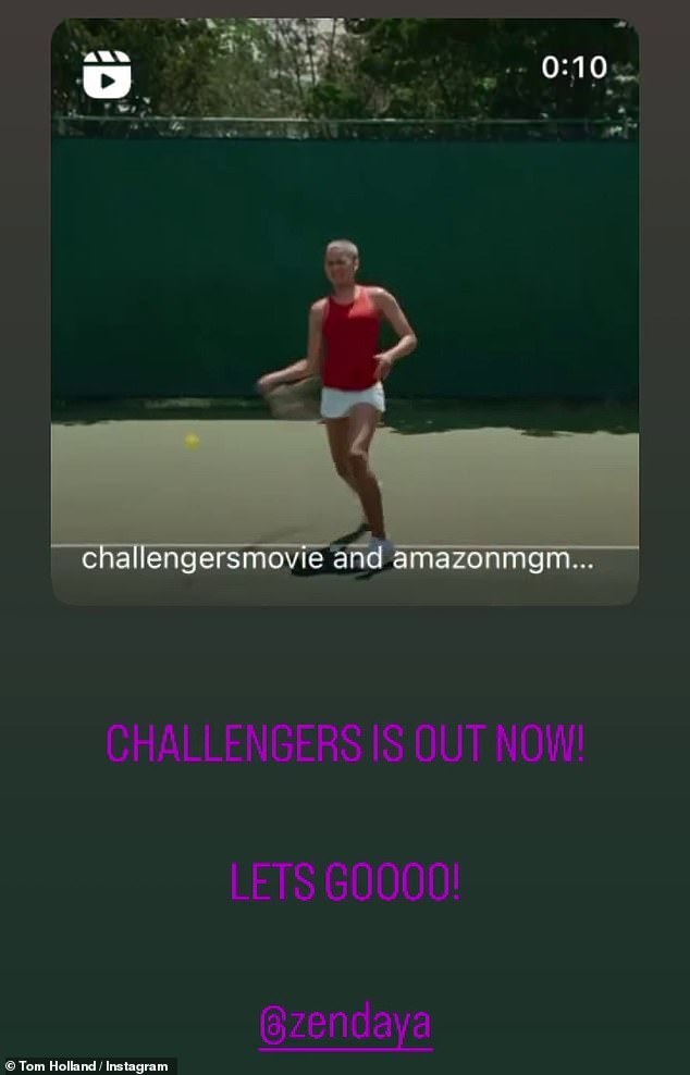 Zendaya's boyfriend, Tom Holland, played cheerleader on Instagram, promoting the film over the weekend.