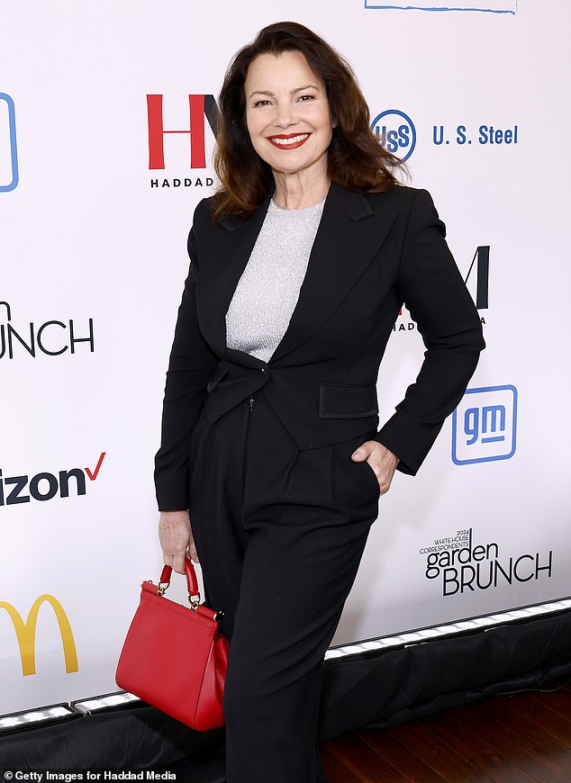 The Nanny's Fran Drescher, 66, also appeared at the annual brunch and looked lovely in a black suit with high-waisted pants, which she paired with a soft gray blouse and red bag for a pop of color.