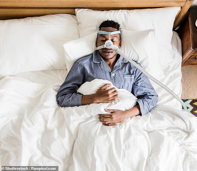 One of the most common treatments for sleep apnea is called continuous positive airway pressure (pictured).  Patients wear a mask while they sleep that pumps air into the mouth and nose to ensure the windpipe remains open.