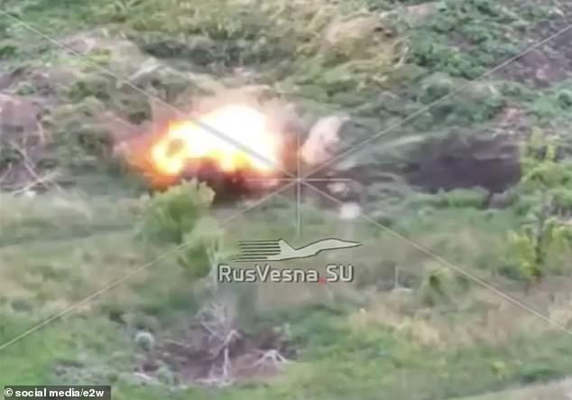 The mercenary threw the bag, closest to him, at the Ukrainian drone, causing it to explode.