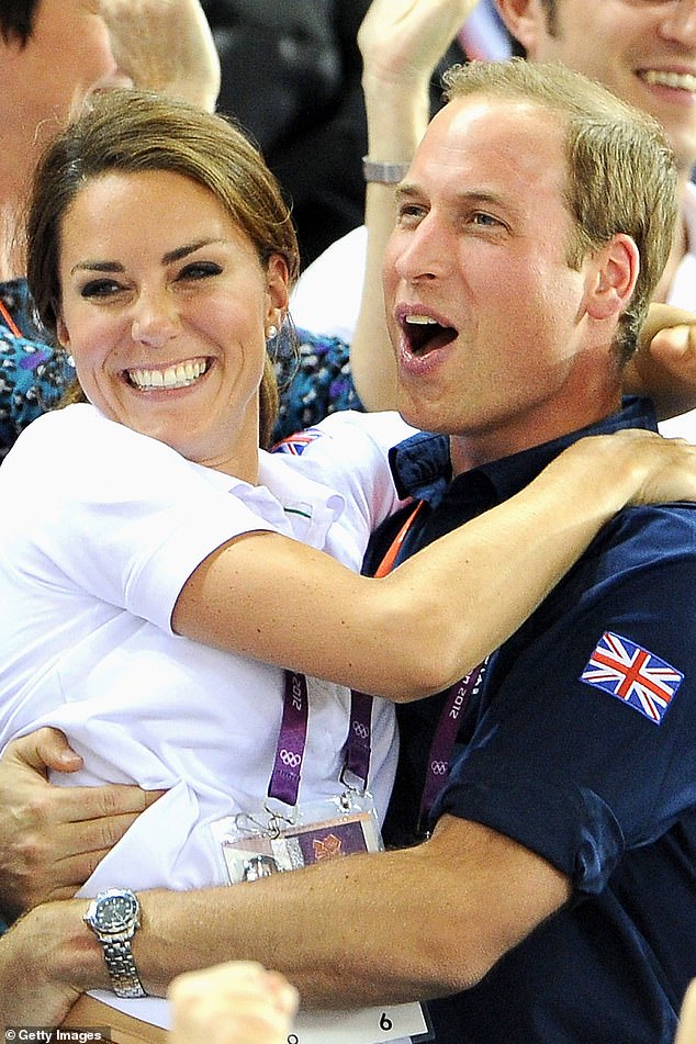 The royal couple look very happy at the Velodrome during the London 2012 Olympic Games in the