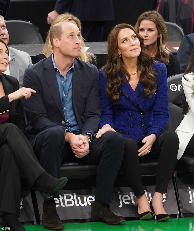 The Princess of Wales kept her hand on her husband's leg when they attended a basketball game at Boston's TD Garden in 2020.