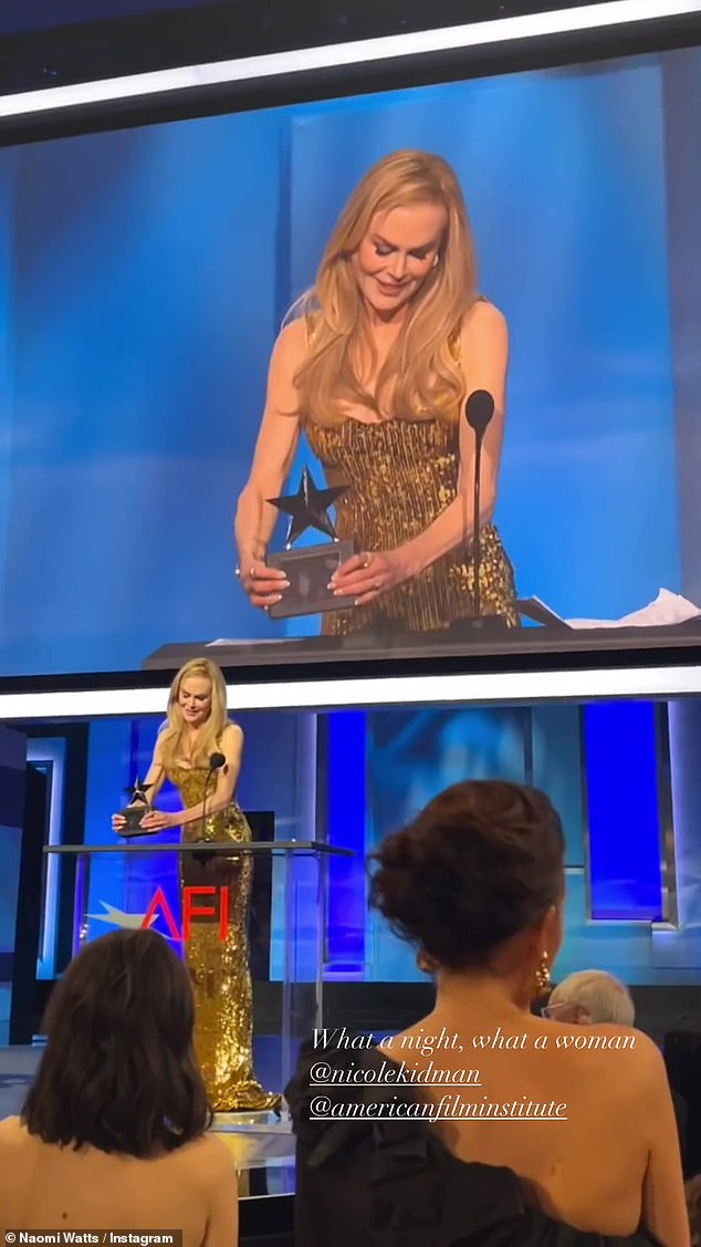 'What a night, what a woman,' the actress captioned the short clip, which showed Nicole giving her speech.