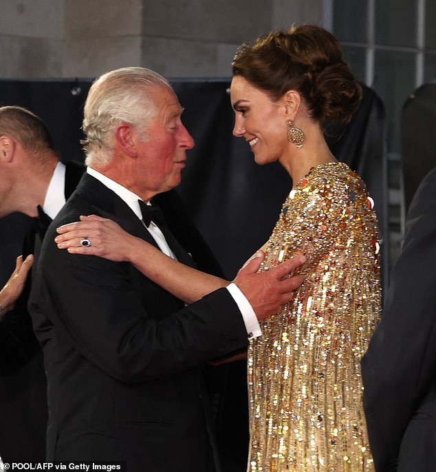 King Charles greets Kate during an event at the Royal Albert Hall in September 2021. The king's offer praised the 