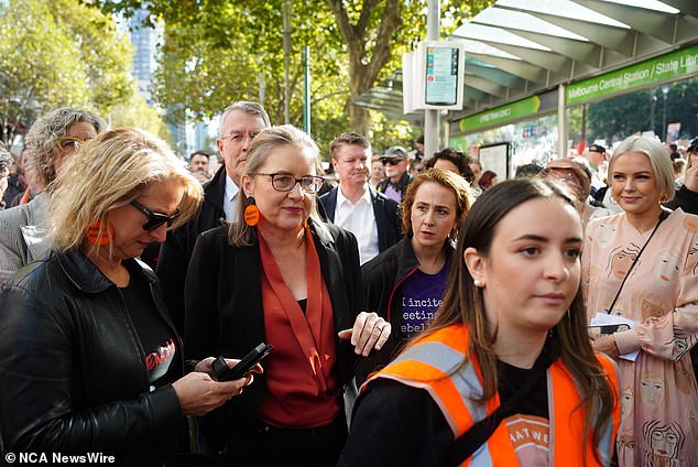Victorian Premier Jacinta Allan (pictured) was among several state and federal politicians attending a protest against violence against women in Melbourne.