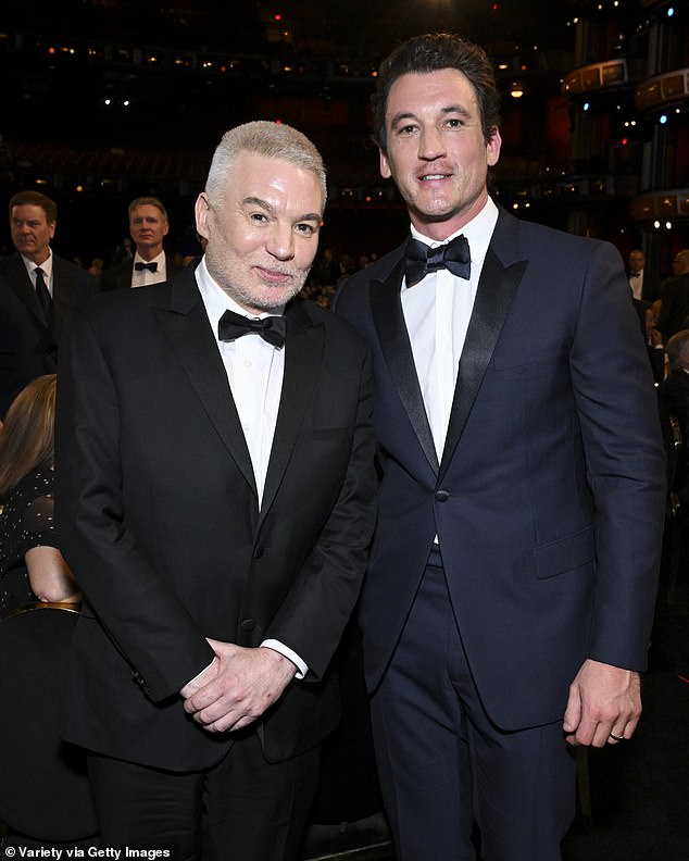 Mike seemed in good spirits when he was joined by actor Miles Teller, 37, who was dressed smartly in a navy tuxedo.
