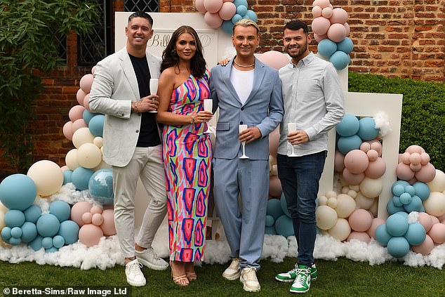 Amy posed with Billy (left) and her The Only Way is Essex co-stars Harry Derbridge and her boyfriend Joe Blackman.