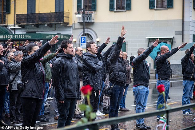 Dressed in black, neo-fascist supporters marched through the northern Italian cities where Mussolini was arrested and executed at the end of World War II.