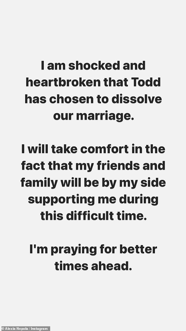 The reality TV personality shared her thoughts on filing for divorce in a pair of messages shared on her Instagram Story, in which she stated that she was 
