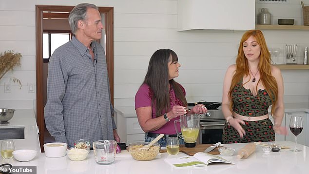 In a recent cooking video, the couple had adult film star Lauren Phillips (right) as a guest.  Her cooking account tells users to go to her Onlyfans page to see 'explicit scenes'