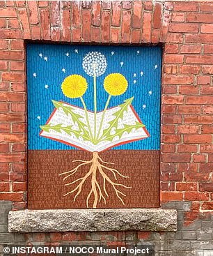 The murals in Littleton were installed last year and depict scenes of colorful trees among stars and flowers, one of which appears to be a dandelion.