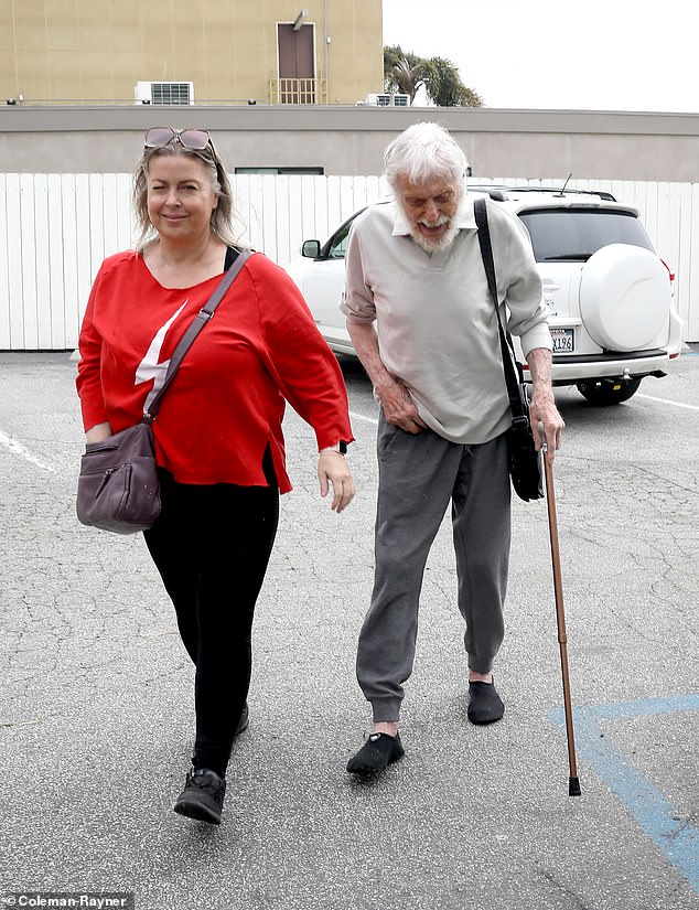 The 98-year-old actor was seen heading to lunch at Tramonto Bistro with his wife Arlene Silver, 52.