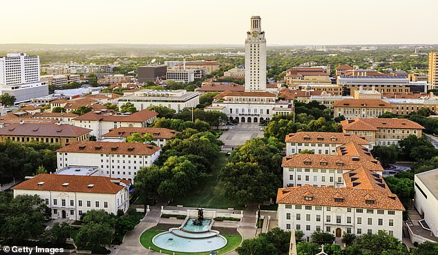 Aerial view of the University of Texas at Austin campus.  Your return on investment is $176,000 and your annual cost of attendance is around $27,000.