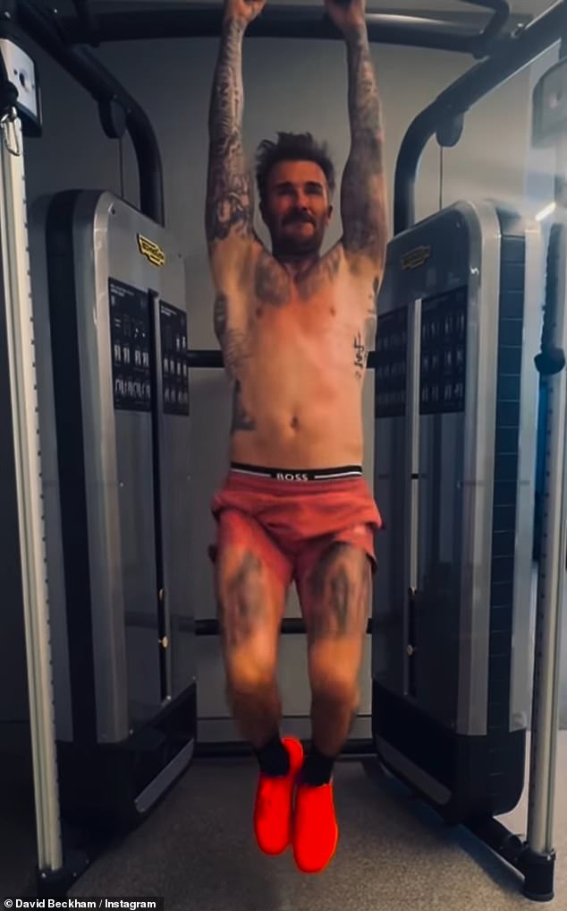 David had already given a glimpse into his grueling workouts when he shared a video last month of himself doing push-ups with his knees hanging shirtless.