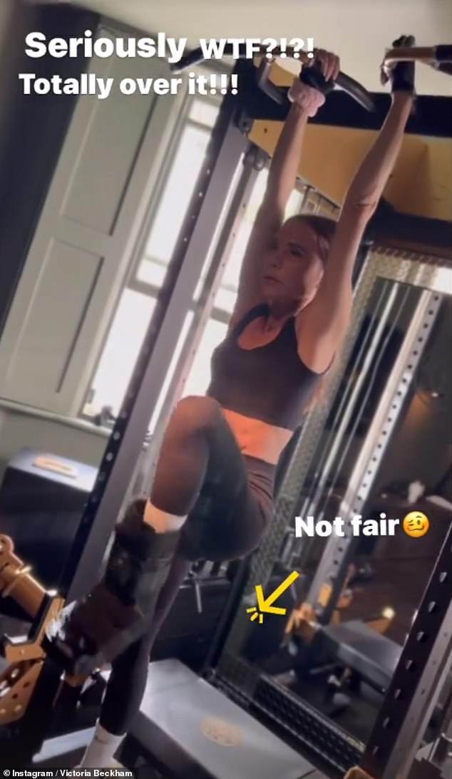Showing her commitment to staying fit, Victoria also shared a video of herself performing knee push-ups while wearing her Airboot cast earlier this month.
