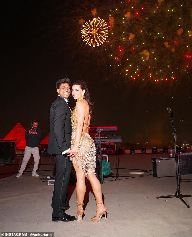 The night featured music by Robin Thicke and ended with fireworks in front of the pyramids.