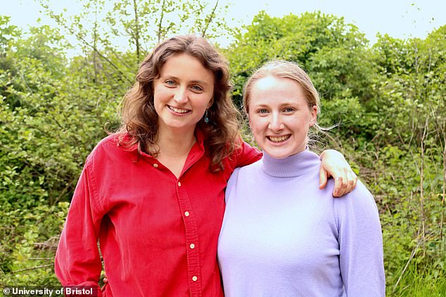 Amber Probyn, 25, and Hazel McShane, 26 (pictured), designed the 'Peequal' hands-free device as part of a masters project at the University of Bristol to solve a 'real-life problem'.