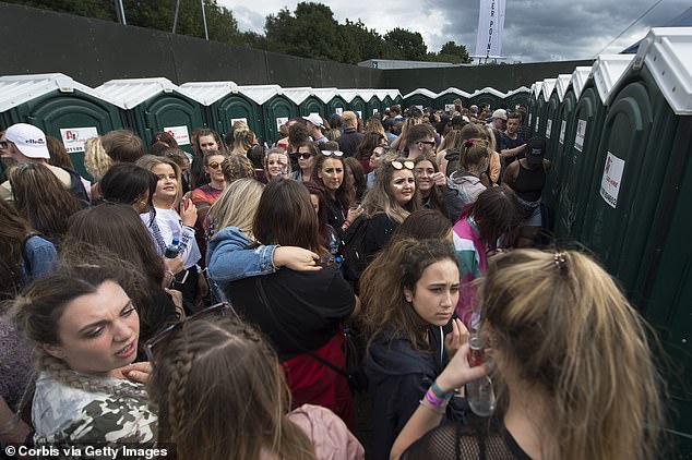 The entrepreneurs, who graduated from the University of Bristol in 2020, found that women queue up to 34 times longer than men because there are 10 male urinals for every women's public toilet.  Queues for toilets at Parklife Festival 2017 at Heaton Park in Manchester