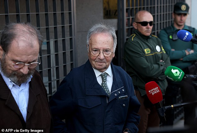 The head of the Spanish anti-corruption pressure group Clean Hands, Miguel Bernad, surrounded by media, leaves the Madrid Court on April 29, 2024.