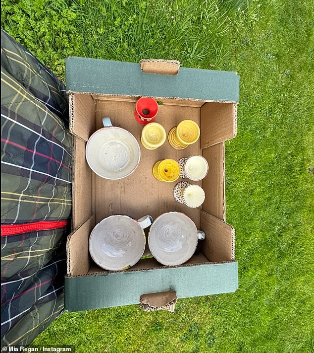 Mia hinted she was on the move when she shared a photo of a cardboard box full of tableware, including egg cups and cups.