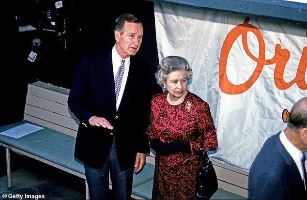 Queen Elizabeth (right) asked President George HW Bush (left) what Cal Ripken, Sr., the Orioles' third base coach, was doing, and when Bush explained that he had to tell the runner whether to stay put or go to the dish, she responded: —Do you mean to tell me that that's all her lot in life?