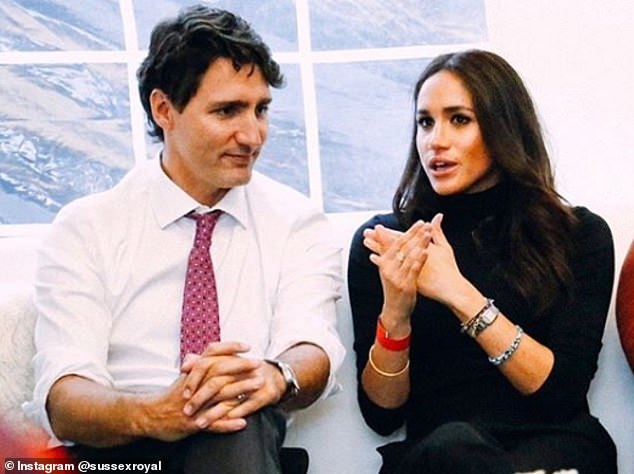 Meghan met Canadian Prime Minister Justin Trudeau at the One Young World summit in Ottawa in 2016. Pictured together in a snapshot from the event shared on Sussex Royal's Instagram page in October 2019.