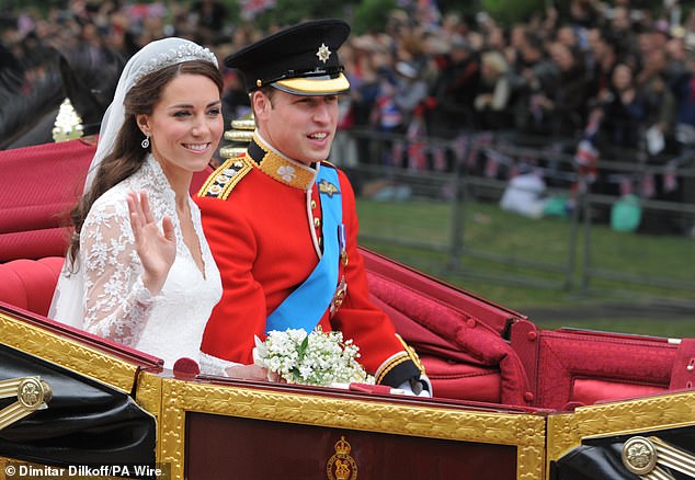 The couple celebrated their 13th wedding anniversary yesterday, April 28 (the Prince and Princess are pictured along the Processional Route to Buckingham Palace on their wedding day in 2011).