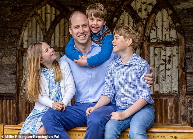 This photograph of Prince William with his three children was taken to mark Father's Day last year.