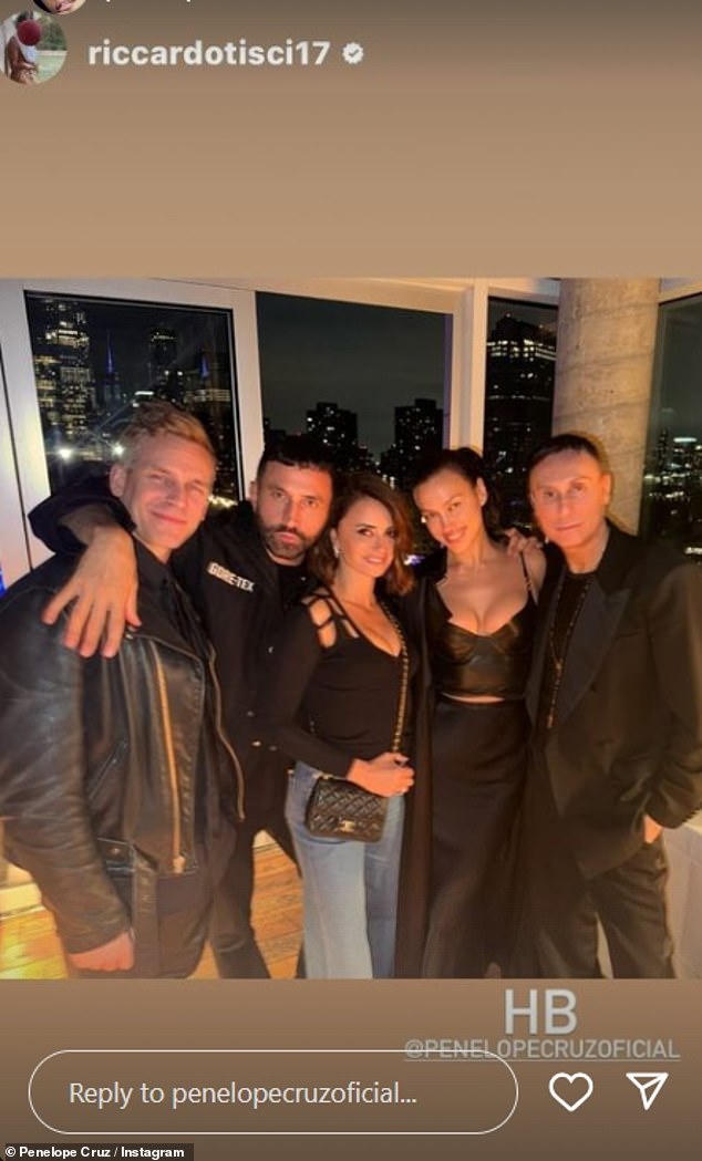 The Hollywood beauty joined a host of stars, including Irina Shayk and her husband, actor Javier Bardem, for a night on the town, which was shared on social media.