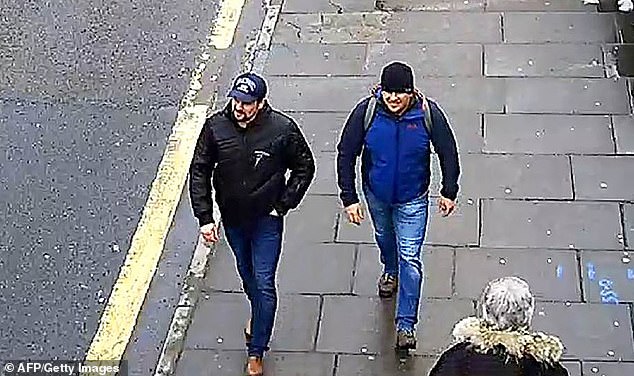 The pair used the same fake names they later used in the UK in the attack on the Skripals: Ruslan Boshirov (Chepiga) (left) and Alexander Petrov (Miskin) (right).