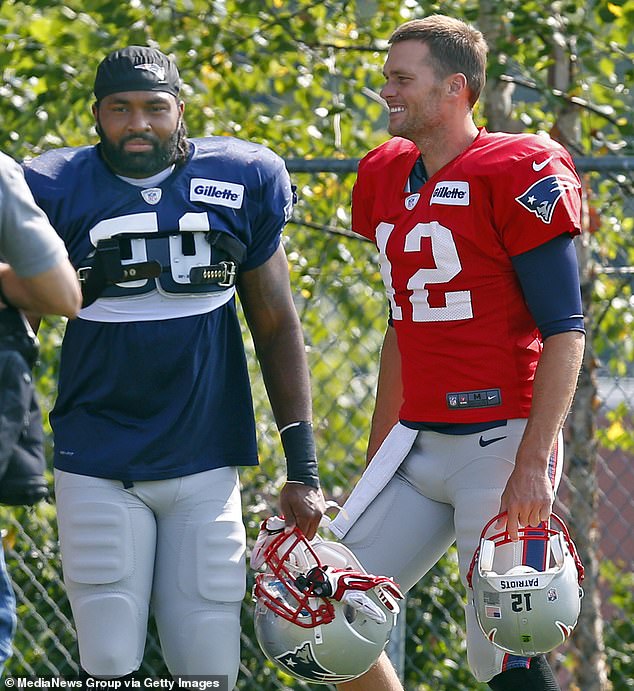 Mayo and Brady appear together in training camp in 2014, when they were both Patriots