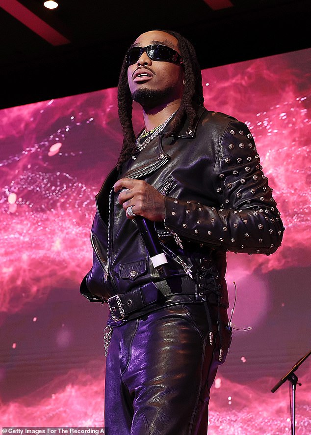 Brown released a new song, titled Weakest Link, directed at rapper Quavo amid their ongoing feud.  Pictured: Quavo performing during the 66th Grammy Awards.