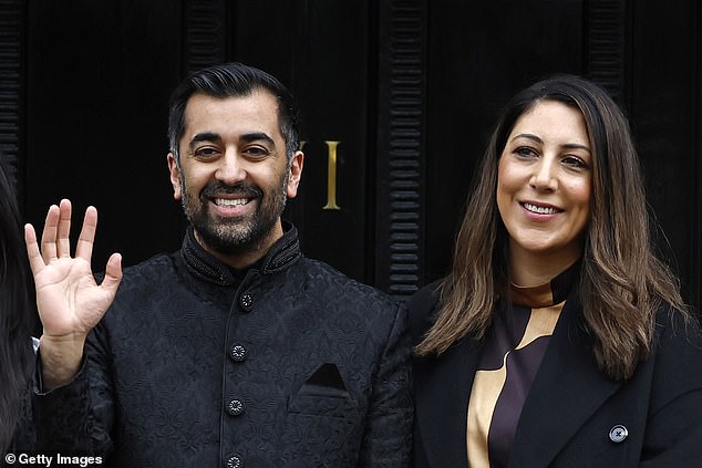 Humza Yousaf with his wife Nadia El-Nakla as he arrives to be sworn in as First Minister of Scotland at the High Court of Scotland in Edinburgh.