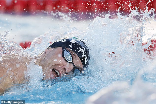 Finke is seen competing in the men's 800m freestyle final at the TYR Pro Swim Series on April 13.